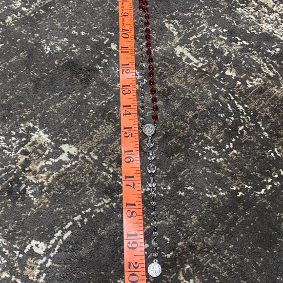 LOYAL MUSE Red & Clear Crystal Rosary Bead Necklace - Picture 8 of 9